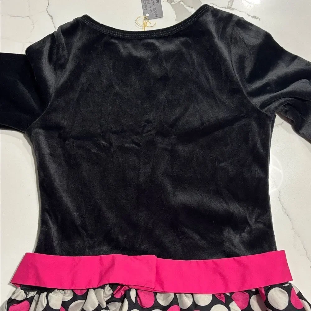 OshKosh B’Gosh | Girls Black Velour Pink Polka Dot Mini Puff Skirt Dress Size 6